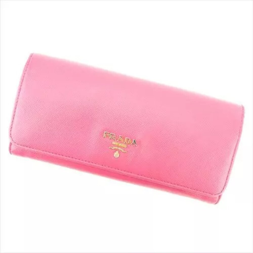 Prada Wallet Purse Logo Saffiano leather Pink Woman Authentic Used